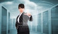 Composite image of focused businesswoman pointing Royalty Free Stock Photo