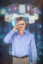 Composite image of full length of man using virtual reality simulator 3d Royalty Free Stock Photo