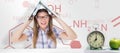 Composite image of geeky hipster holding her laptop over her head Royalty Free Stock Photo