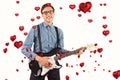 Composite image of geeky hipster playing the guitar