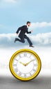 Composite image of geeky young businessman running mid air Royalty Free Stock Photo