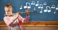Composite image of girl playing german flute