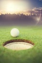 Composite image of golf ball at the edge of the hole Royalty Free Stock Photo