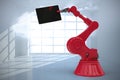 Composite image of graphic image of digital tablet held by machine 3d Royalty Free Stock Photo