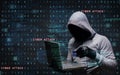 Composite image of hacker using laptop to steal identity Royalty Free Stock Photo