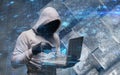 Composite image of hacker using laptop to steal identity Royalty Free Stock Photo