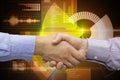 Composite image of hand shake in front of wires Royalty Free Stock Photo