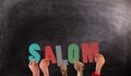 Composite image of hands holding up salom Royalty Free Stock Photo