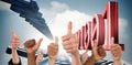 Composite image of hands showing thumbs up