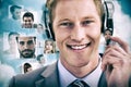 Composite image of handsome agent wearing headset Royalty Free Stock Photo