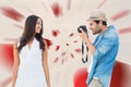 Composite image of handsome hipster taking a photo of pretty girlfriend Royalty Free Stock Photo