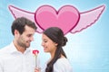 Composite image of handsome man offering his girlfriend a rose Royalty Free Stock Photo