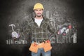 Composite image of handyman wearing tool belt Royalty Free Stock Photo