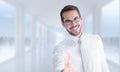 Composite image of happy businessman with glasses offering handshake Royalty Free Stock Photo