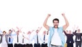 Composite image of happy casual man cheering at camera Royalty Free Stock Photo