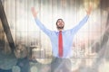 Composite image of happy cheering businessman raising his arms Royalty Free Stock Photo