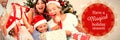 Composite image of happy family at christmas opening gifts together Royalty Free Stock Photo