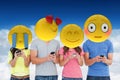 Composite image of happy family with smileys