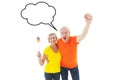 Composite image of happy german couple cheering at camera