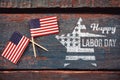 Composite image of composite image of happy labor day text and star shape american flag Royalty Free Stock Photo