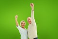 Composite image of happy mature couple cheering at camera