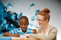 Composite image of happy pupil and teacher Royalty Free Stock Photo