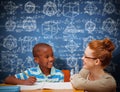 Composite image of happy pupil and teacher Royalty Free Stock Photo