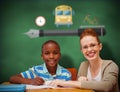 Composite image of happy pupil and teacher Royalty Free Stock Photo