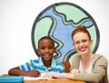 Composite image of happy pupil and teacher Royalty Free Stock Photo