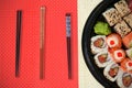 Composite image of high angle view of fresh japanese food Royalty Free Stock Photo