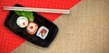 Composite image of high angle view of fresh sushi in plate Royalty Free Stock Photo