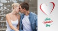 Composite image of hip young couple sitting on steps kissing Royalty Free Stock Photo