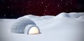 Composite image of igloo on snow field