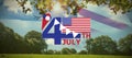 Composite image of image of 4th july text with flag and decoration Royalty Free Stock Photo