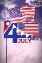 Composite image of image of 4th july text with flag and decoration Royalty Free Stock Photo