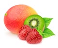 Composite image with kiwi, mango and strawberry isolated on a white background Royalty Free Stock Photo