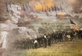 Composite image of Lincoln Memorial and Civil War soldiers in battle with U.S. Constitution Royalty Free Stock Photo