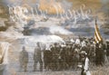 Composite image of Lincoln Memorial and Civil War soldiers in battle with U.S. Constitution Royalty Free Stock Photo