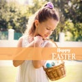 Composite image of little girl collecting easter eggs