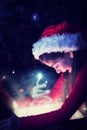 Composite image of little girl opening a magical christmas gift Royalty Free Stock Photo