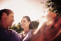 Composite image of loving and happy couple dancing at park Royalty Free Stock Photo