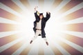 Composite image of male student in graduate robe jumping Royalty Free Stock Photo