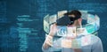 Composite image of man using black virtual reality headset 3d Royalty Free Stock Photo