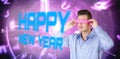 Composite image of man using pink virtual video glasses Royalty Free Stock Photo