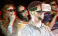 Composite image of man using a virtual reality device Royalty Free Stock Photo
