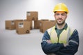 Composite image of manual worker wearing hardhat and eyewear Royalty Free Stock Photo