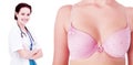 Composite image of mid section of woman wearing pink bra for breast cancer social issue Royalty Free Stock Photo