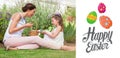Composite image of mother and daughter collecting easter eggs Royalty Free Stock Photo