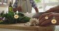 Composite image of multiple onions icons floating against mid section of a woman chopping vegetables Royalty Free Stock Photo