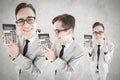 Composite image of nerd with calculator